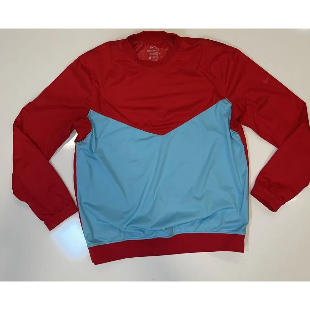 NIKE Men's SHIELD Water Repel Victory L/S Golf Top NWT Red /‎ Aqua SIZE: MEDIUM